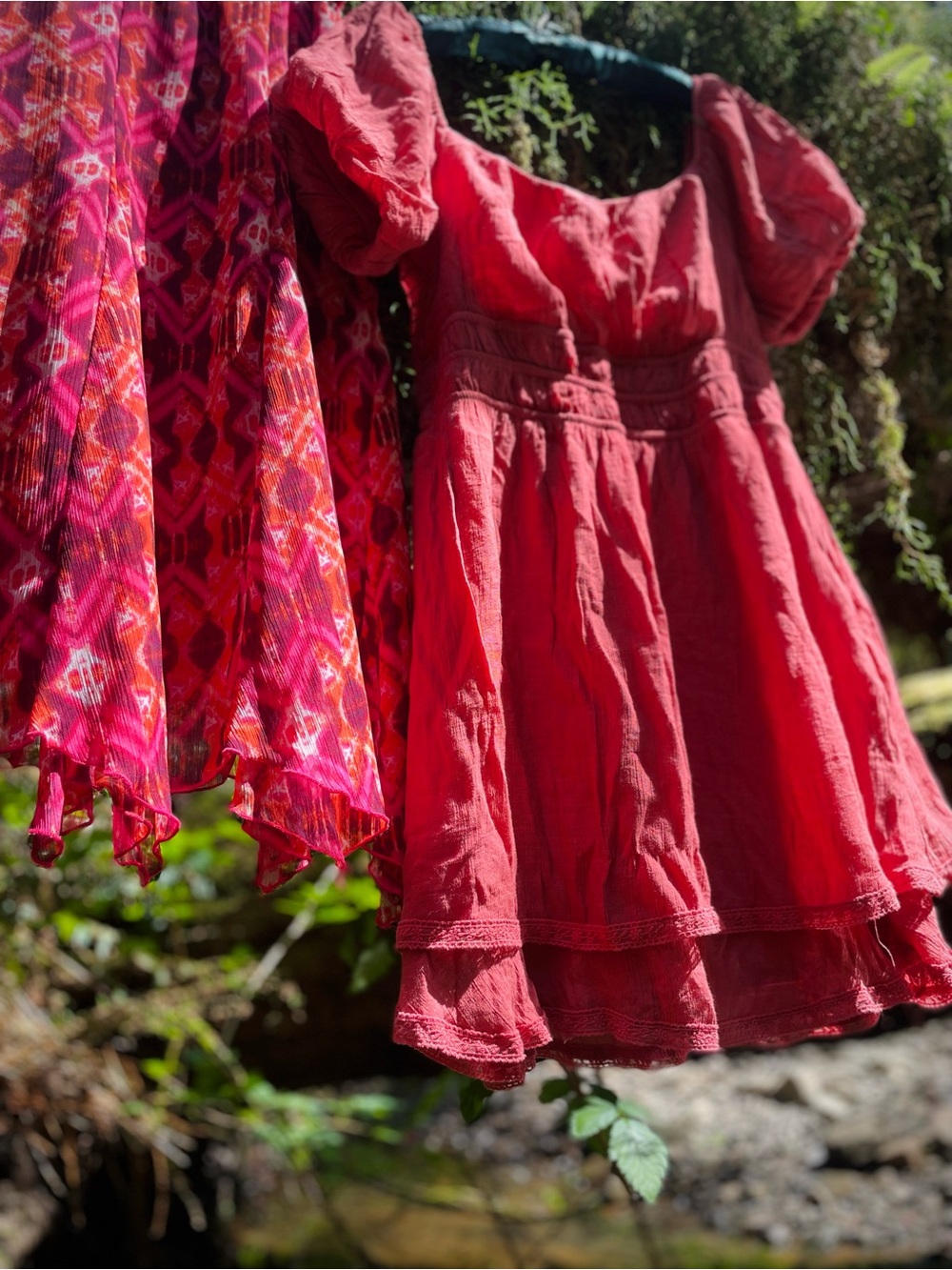 89TH & MADISON AS U WISH | L | Smocked Puff Sleeve Peasant Coral Dress Skirt Lot